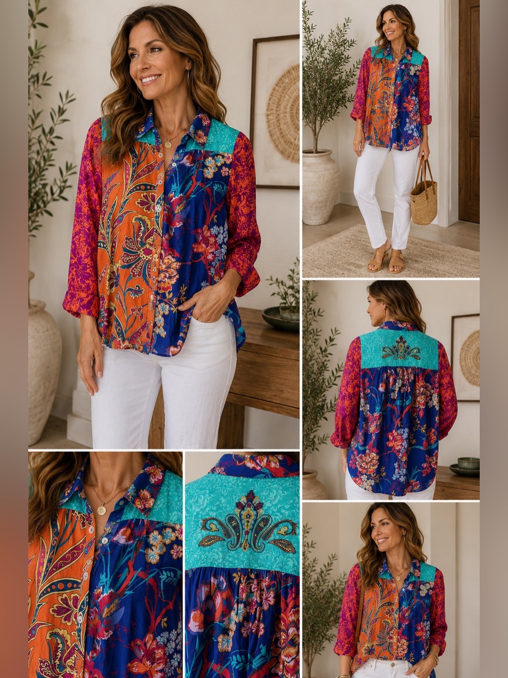 Soft Surroundings Hermosa Floral Embroidered Tunic Blouse PS‎ Petite Small Boho